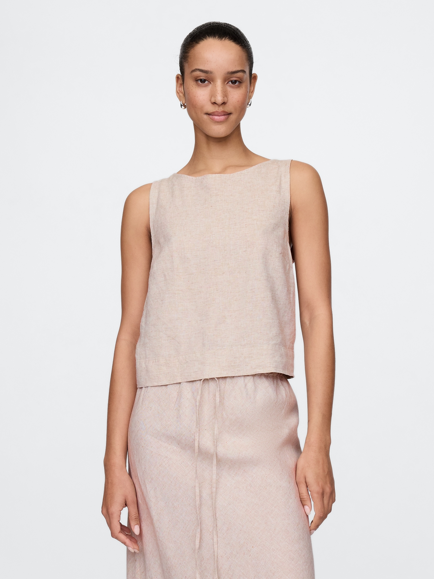 Linen-Blend Crop Shell Tank Top
