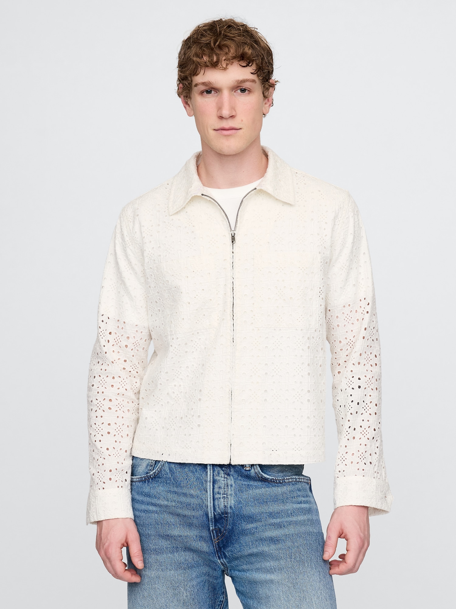 Poplin Eyelet Full-Zip Pocket Shirt
