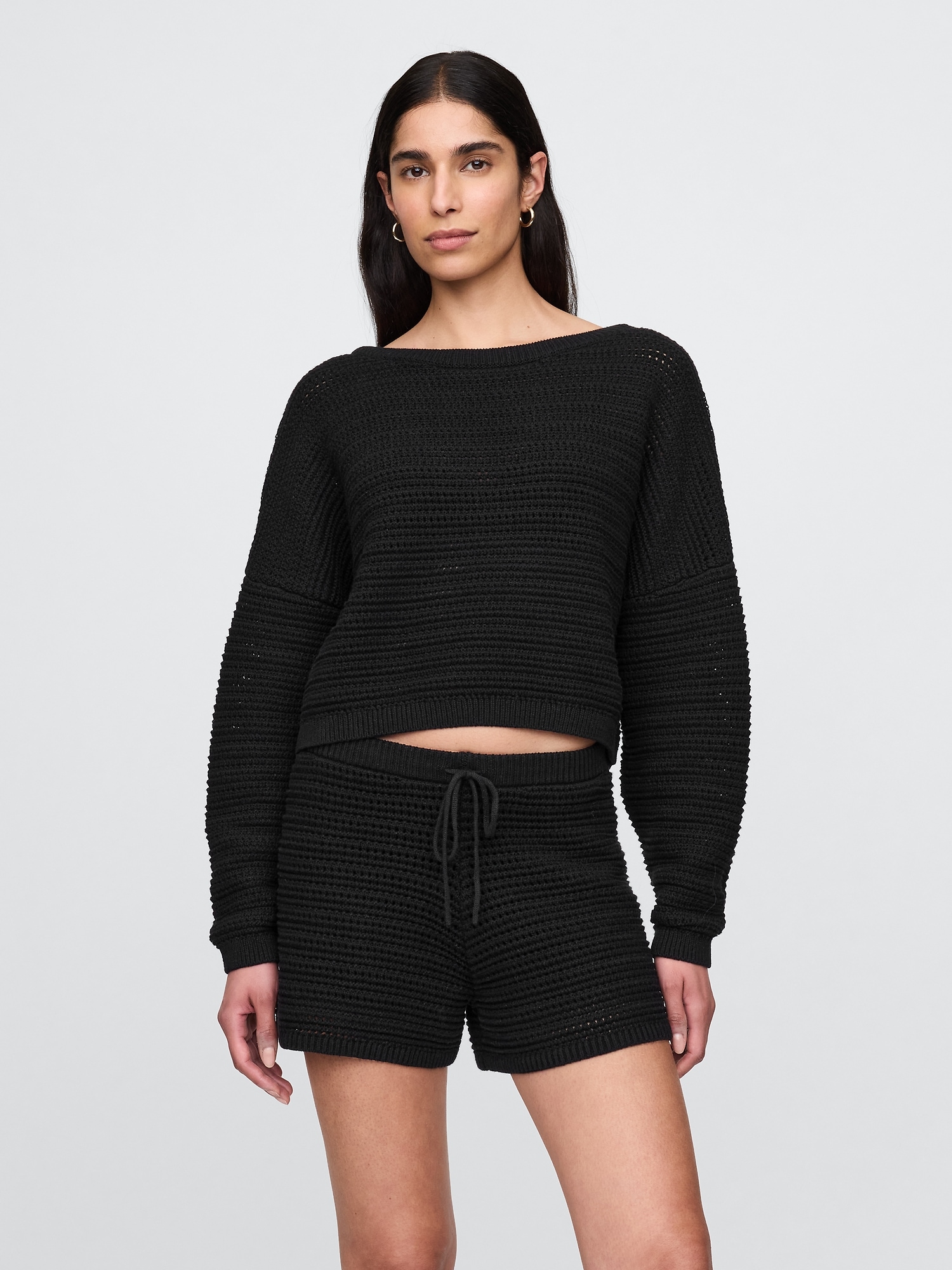 Crochet Boatneck Crop Sweater