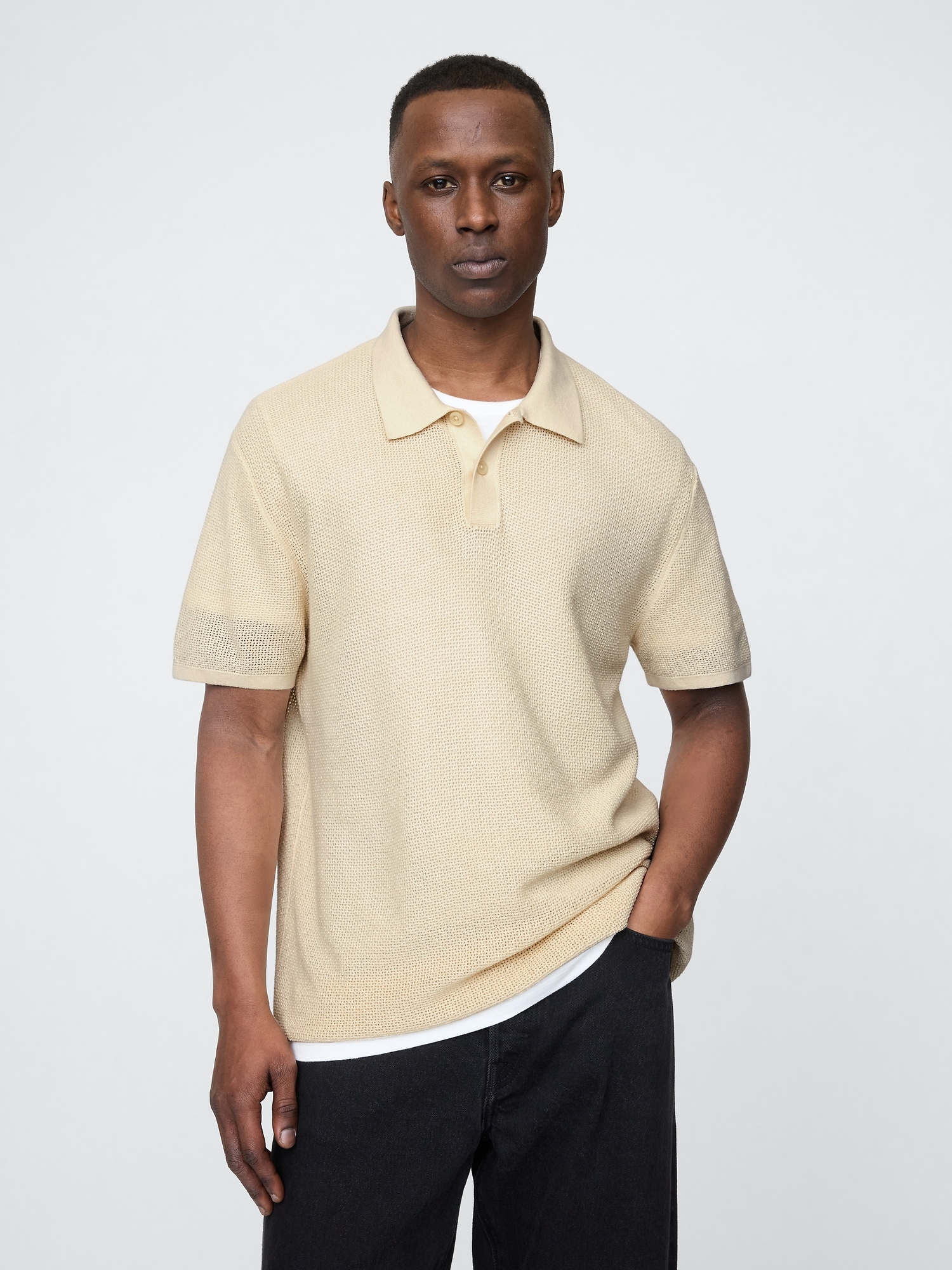 Textured Crochet Polo Shirt