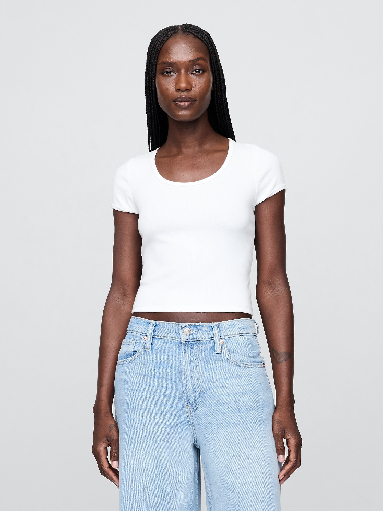 Modern Cap-Sleeve Crop T-Shirt