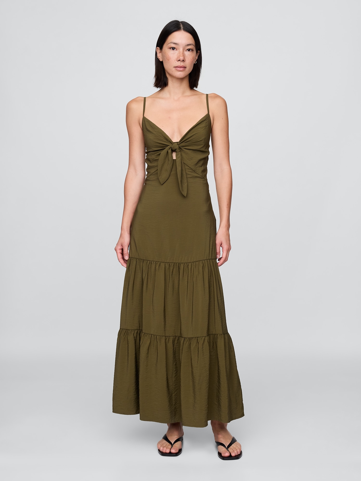 Tie-Front Tiered Maxi Dress